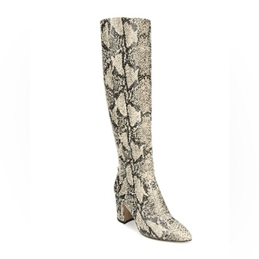 Sam Edelman Knee-High Snake Print Leather Boots - Beach Multi Neutrals